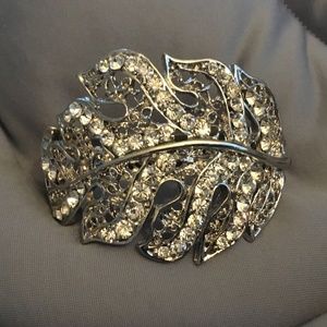 Antique Silver Stainless with Clear Crystals~Autumn Leaf Bracelet Bangle